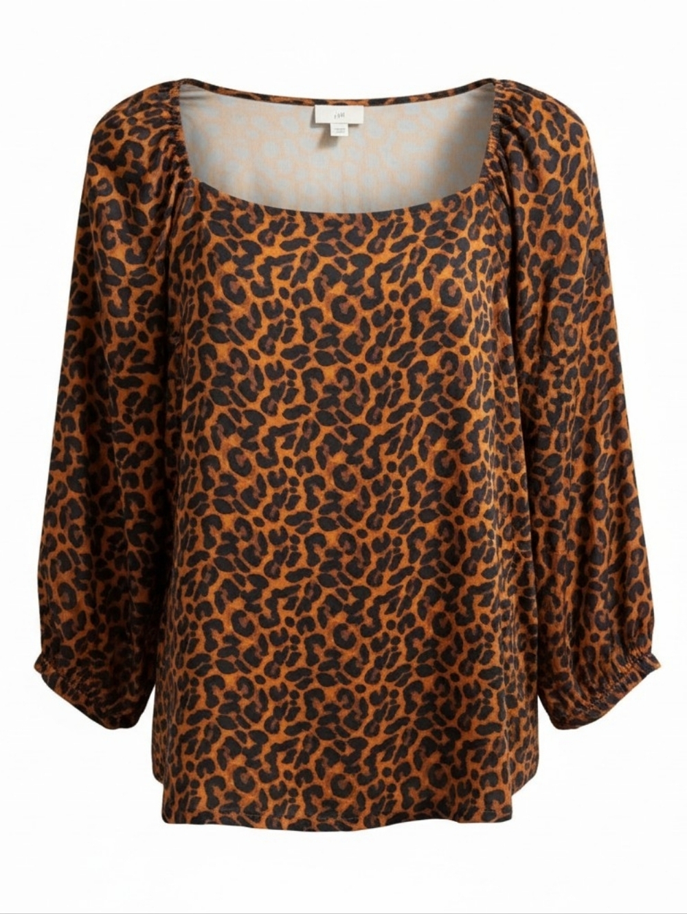 J Jill Satin Top Plus Size 2x Copper Leopard Square Neck Ballon Sleeve Mob Wife